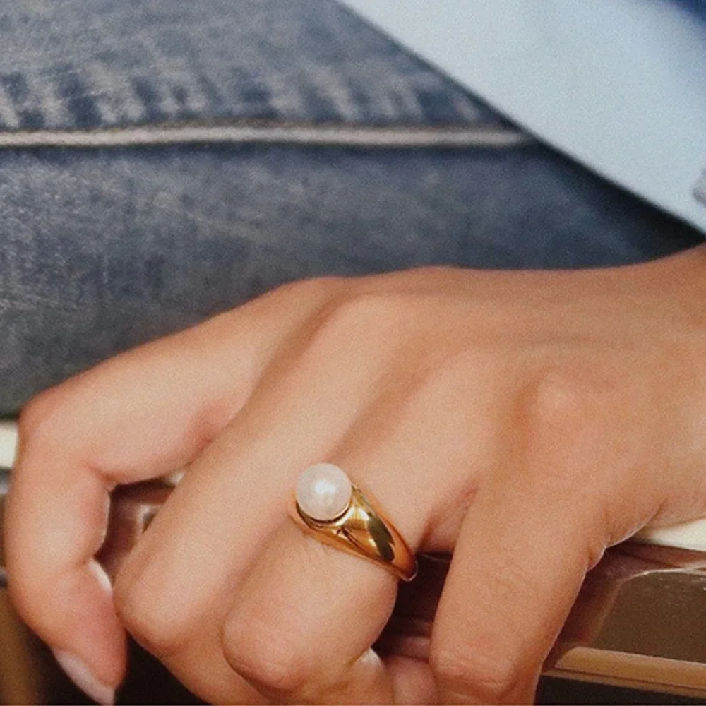 NEW 18K Gold Plated Round Pearl Ring